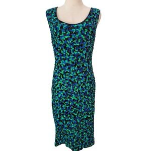 Vtg 80s Silky Nites‎ By Cherish Dress Sequin Beaded Silk Wiggle Blue Green Glam